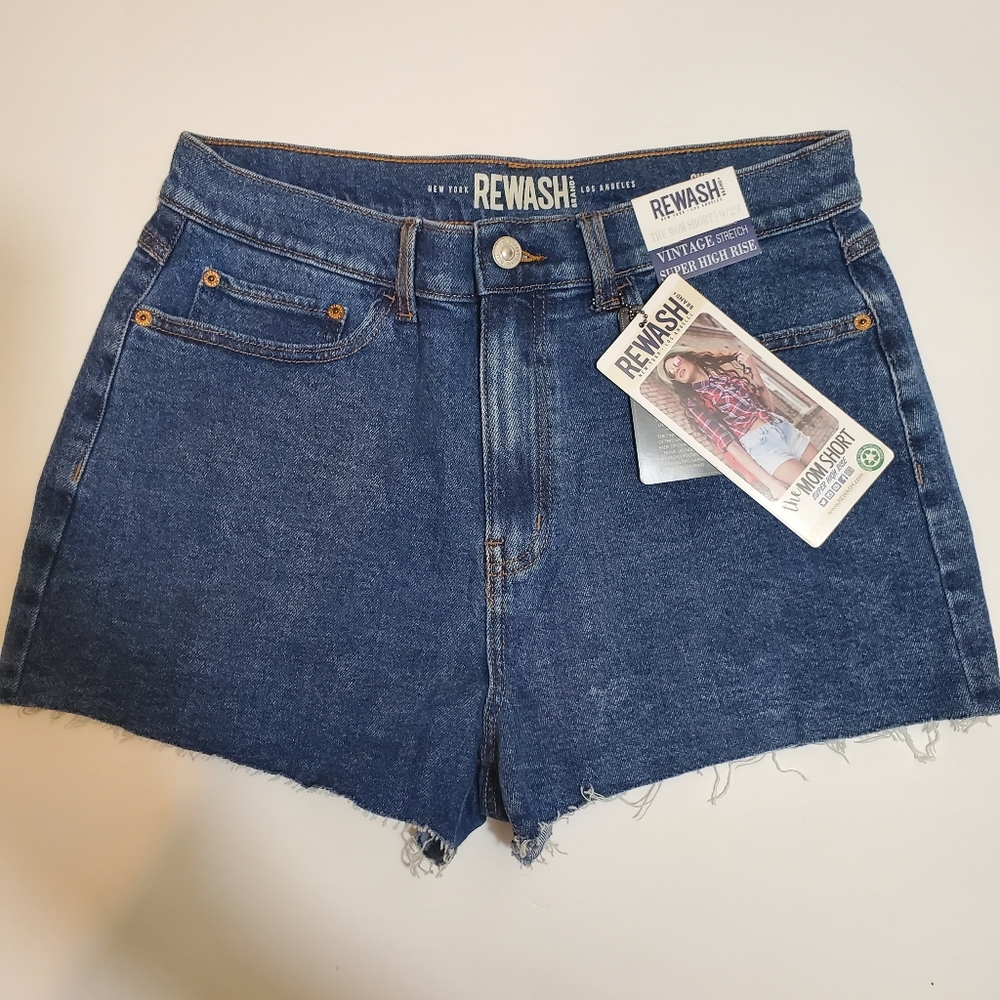 REWASH Women's Blue Denim Mom Shorts Super High Rise Stretch Sz 9 NWT